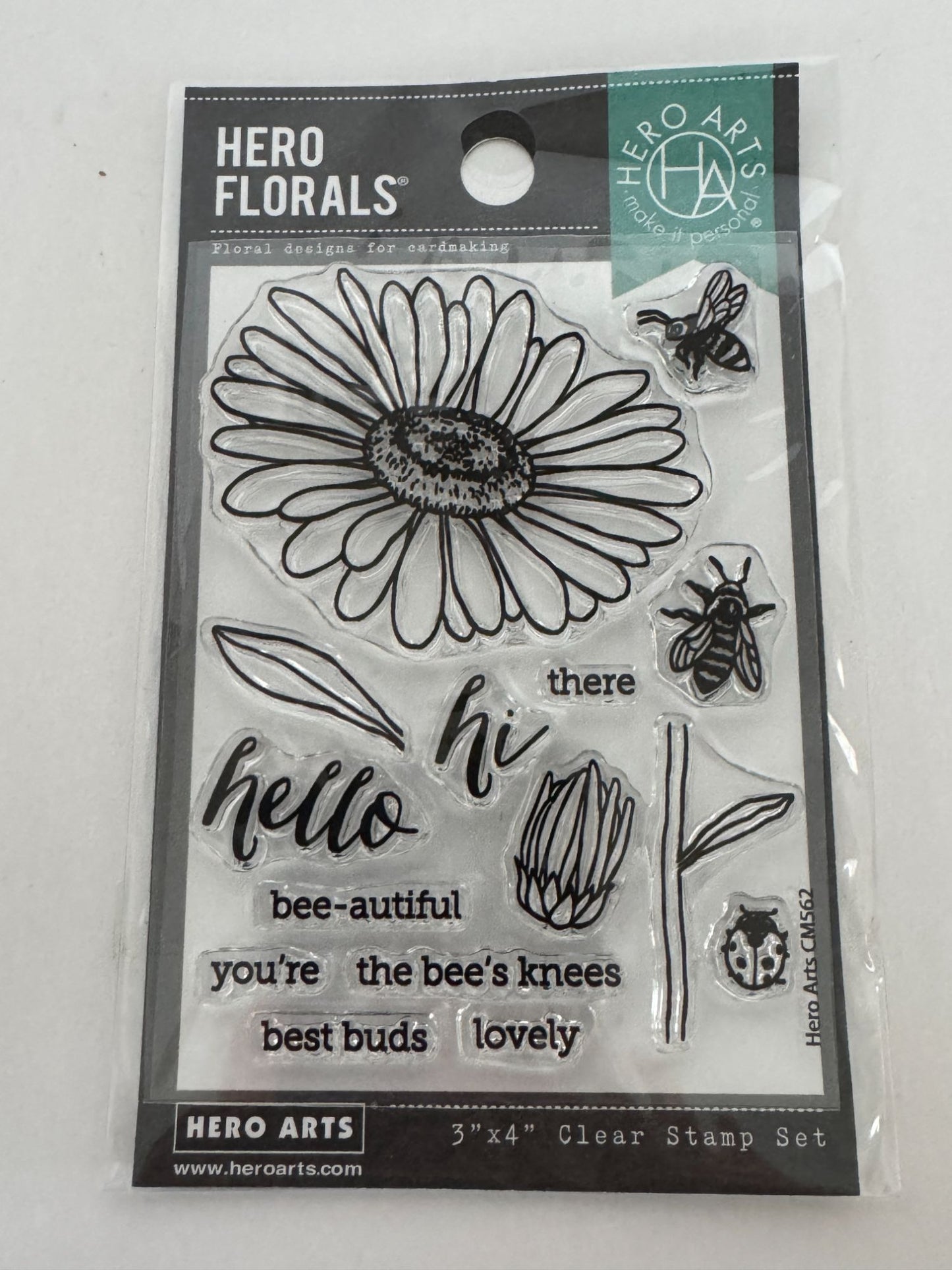 Hero Arts Clear Stamp Set Florals Daisy and Bugs Beautiful Bee Pun Best Buds 3x4