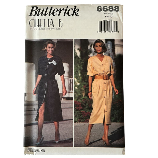 Butterick Sewing Pattern 6688 90s Minimalist Dress Blouson Bodice 1990s Uncut 6-10
