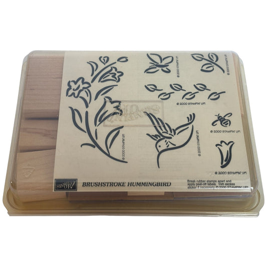 Stampin Up Rubber Stamp Set Brushstroke Hummingbird Bee Flowers Butterfly Nature