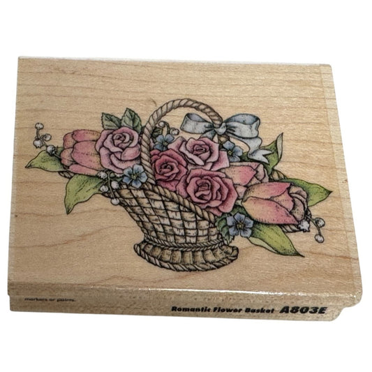 Rubber Stampede Stamp Romantic Flower Basket Floral Arrangement Rose Card Making
