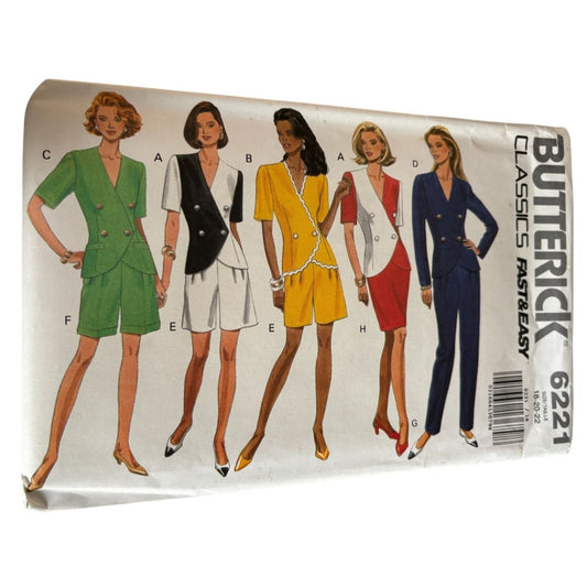 Butterick Sewing Pattern 6221 Work Suit Skirt Shorts Pants Outfit Uncut 18 20 22