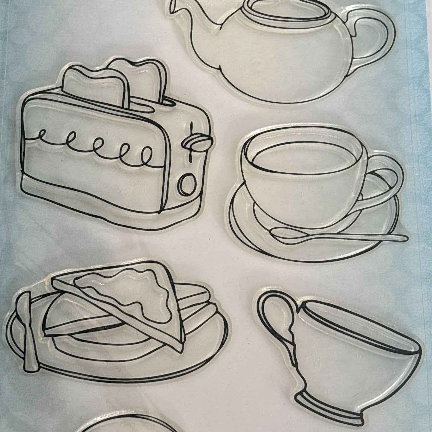 Stampers Anonymous Clear Stamp Set Tea Time Invitation Cardmaking Breakfast Toast Toaster Food Teapot
