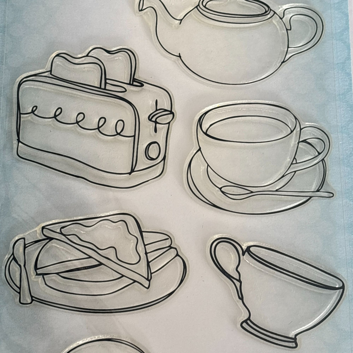 Stampers Anonymous Clear Stamp Set Tea Time Invitation Cardmaking Breakfast Toast Toaster Food Teapot