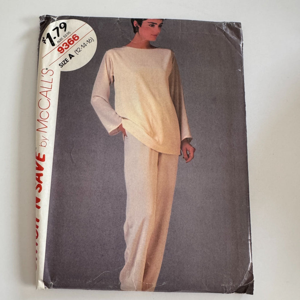 McCalls Stitch N Save Pattern 9366 Size A (12-14-16) Misses Tunic & Pants