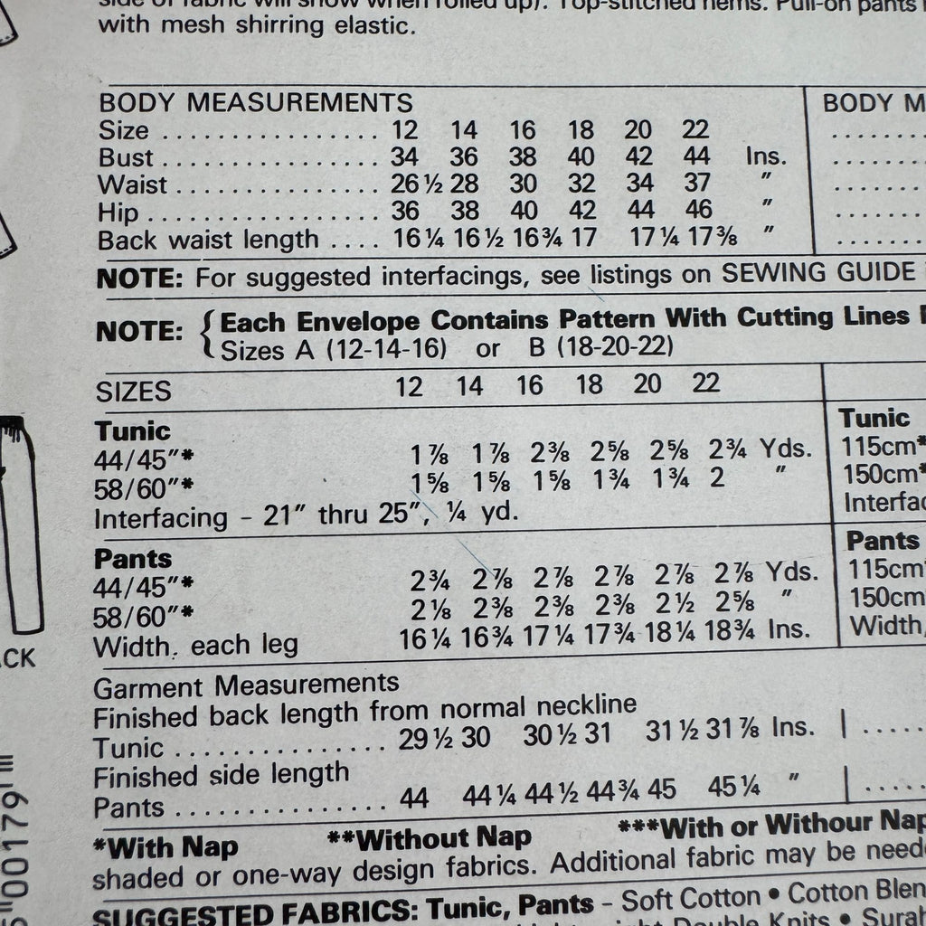McCalls Stitch N Save Pattern 9366 Size A (12-14-16) Misses Tunic & Pants