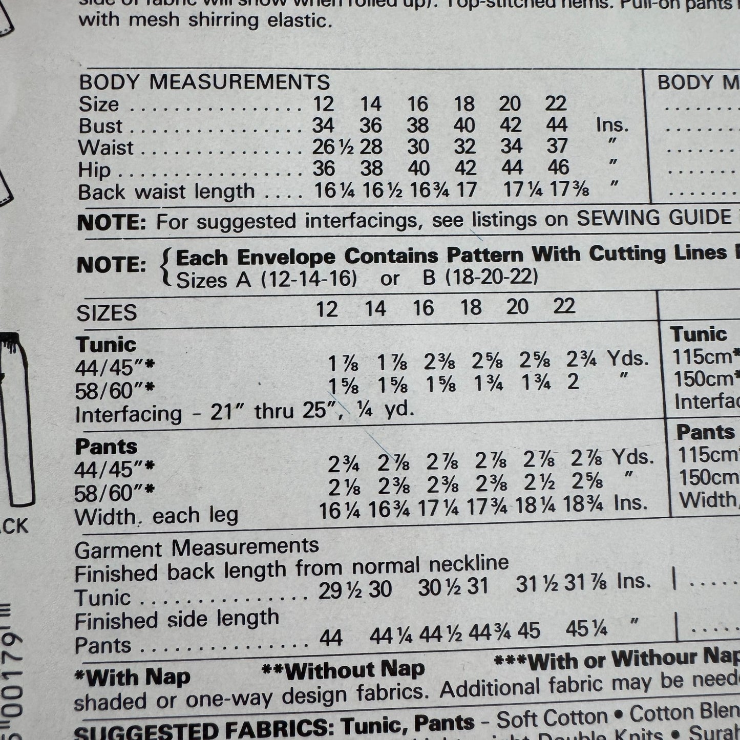 McCalls Stitch N Save Pattern 9366 Size A (12-14-16) Misses Tunic & Pants