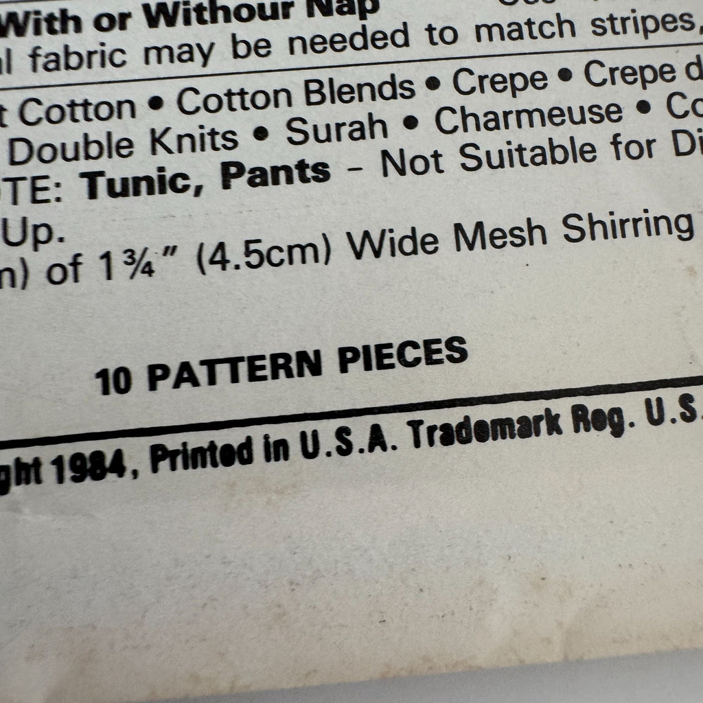 McCalls Stitch N Save Pattern 9366 Size A (12-14-16) Misses Tunic & Pants