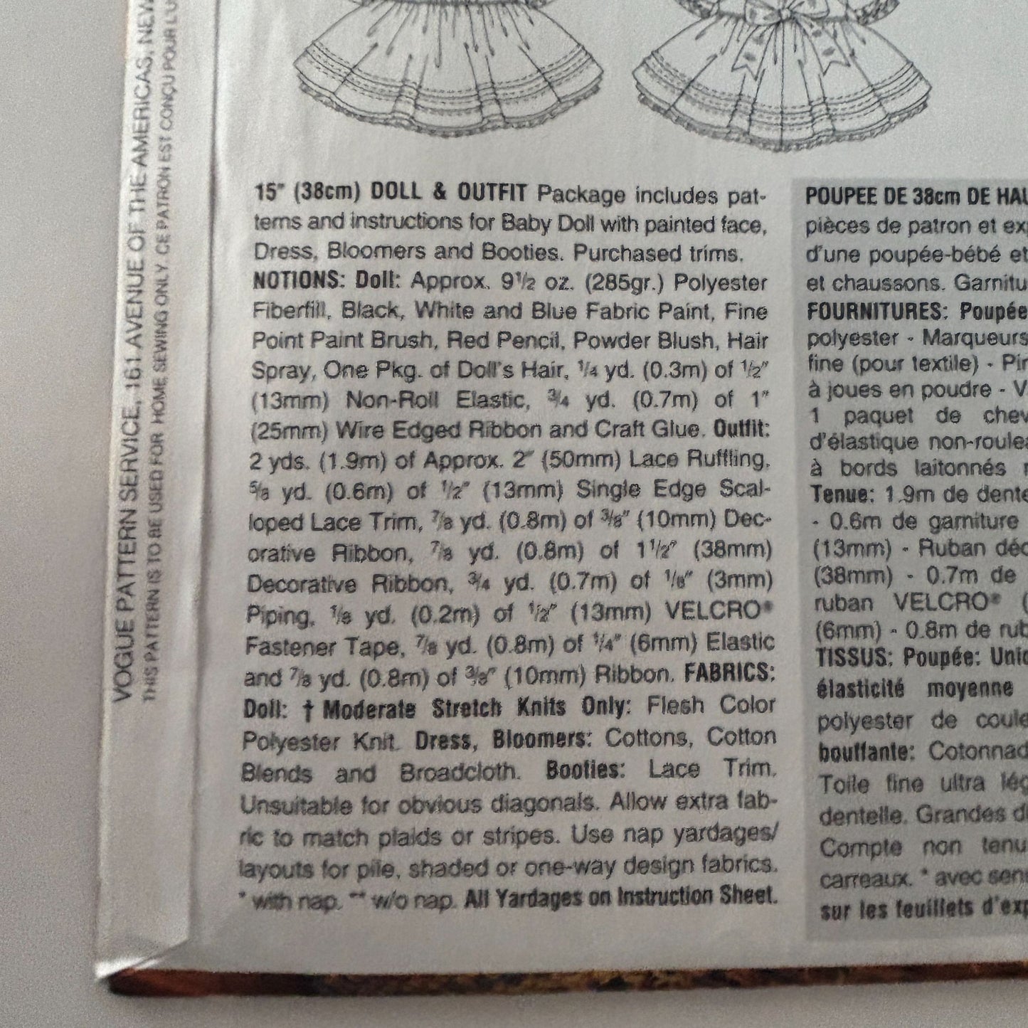 Vogue Sewing Pattern 9230 Doll Making Clothing Clothes Dress Outfit Craft Uncut