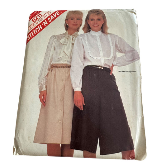 McCalls Sewing Pattern 8211 Skirt and Gathered Culottes Stitch N Save 12 14 16