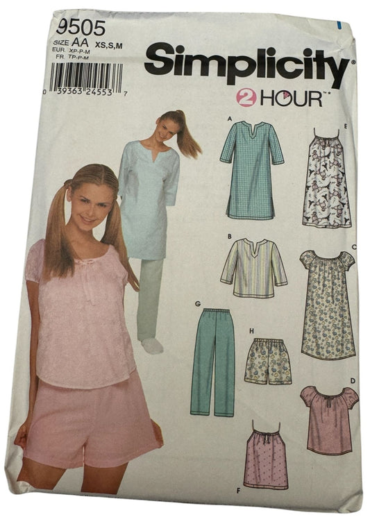 Simplicity Sewing Pattern 9505 Pajamas Nightgown Shirt Pajama Pants 2 Hour 6-16