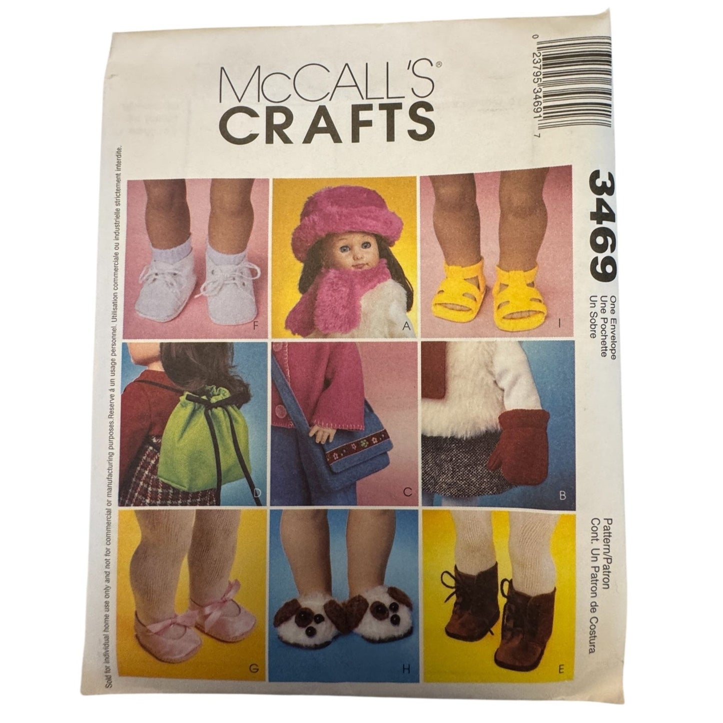 McCalls 3469 Sewing Pattern 18 Inch Doll Accessories Clothes Shoes Bag Hat DIY Uncut