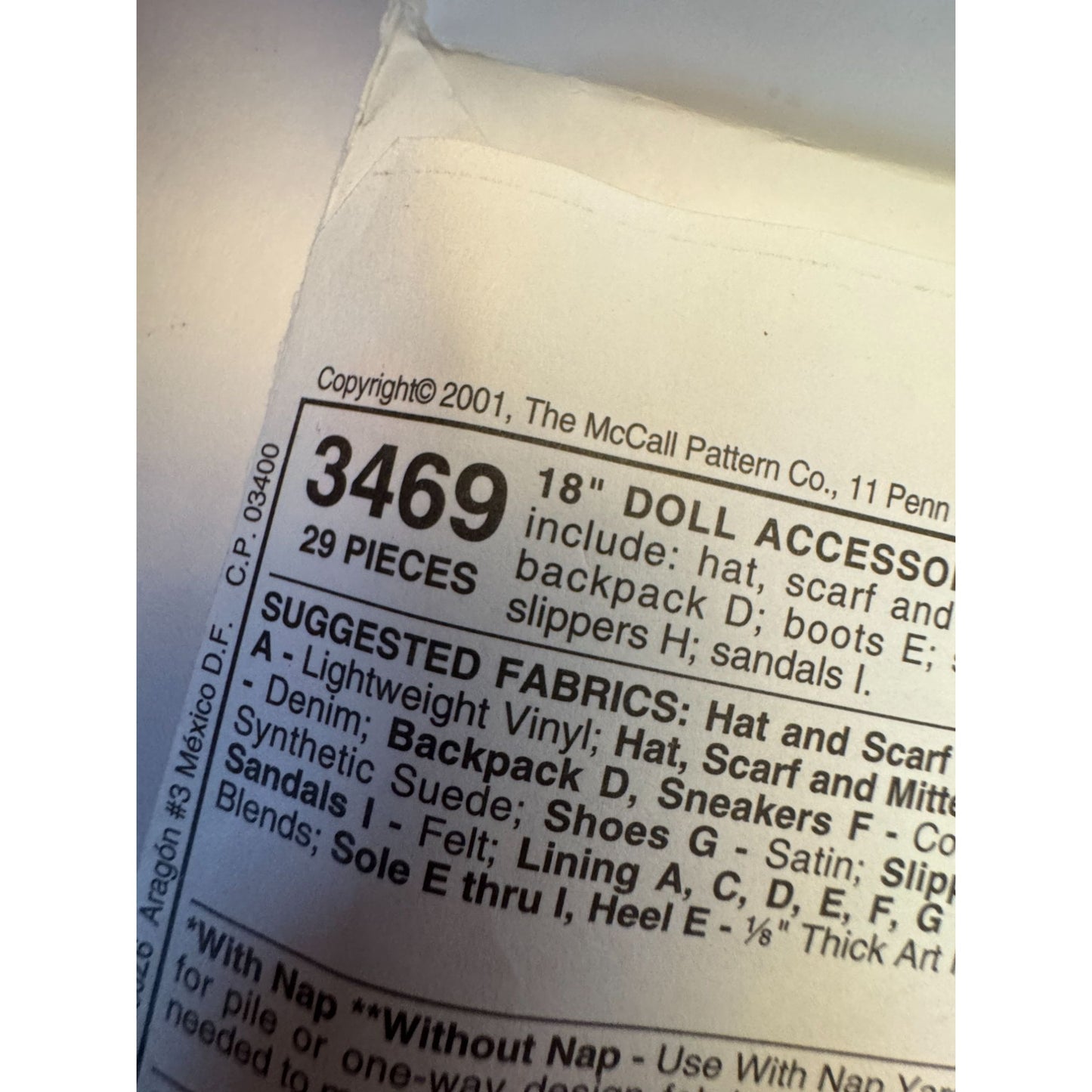 McCalls 3469 Sewing Pattern 18 Inch Doll Accessories Clothes Shoes Bag Hat DIY Uncut
