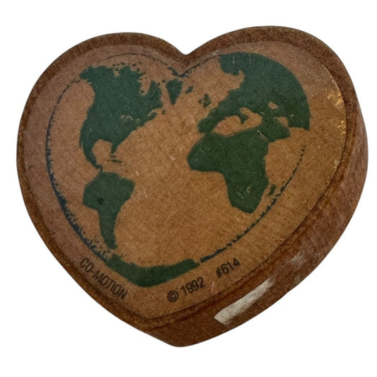 Co-Motion Wood Rubber Stamp Heart Shape World Map Globe Planet Earth Card Making