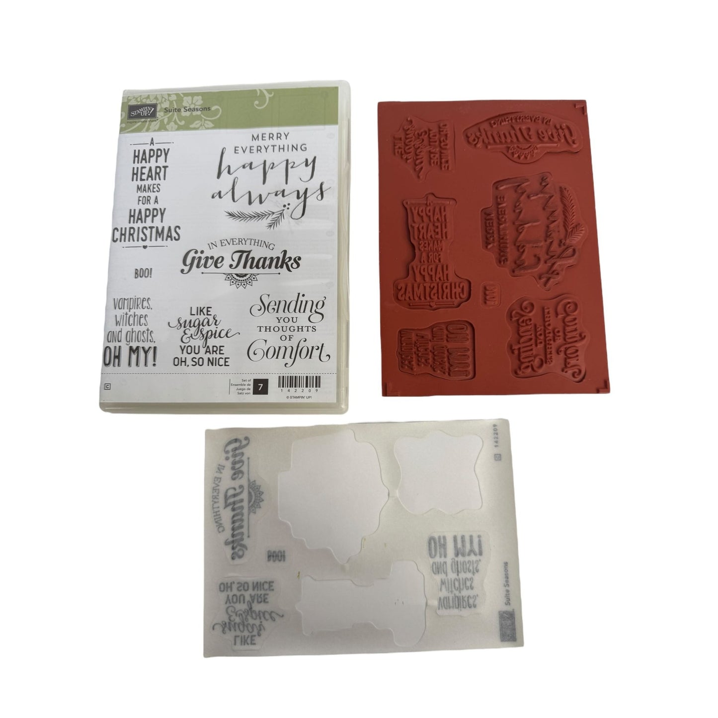 Stampin Up Rubber Stamps Set Suite Seasons Christmas Halloween Comforting Words