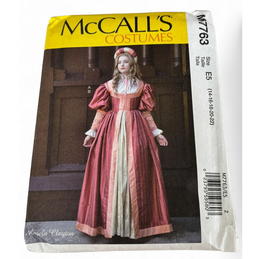 McCalls M7763 Historical Dress Sewing Pattern Colonial Costume Angela Clayton 14-22 Uncut