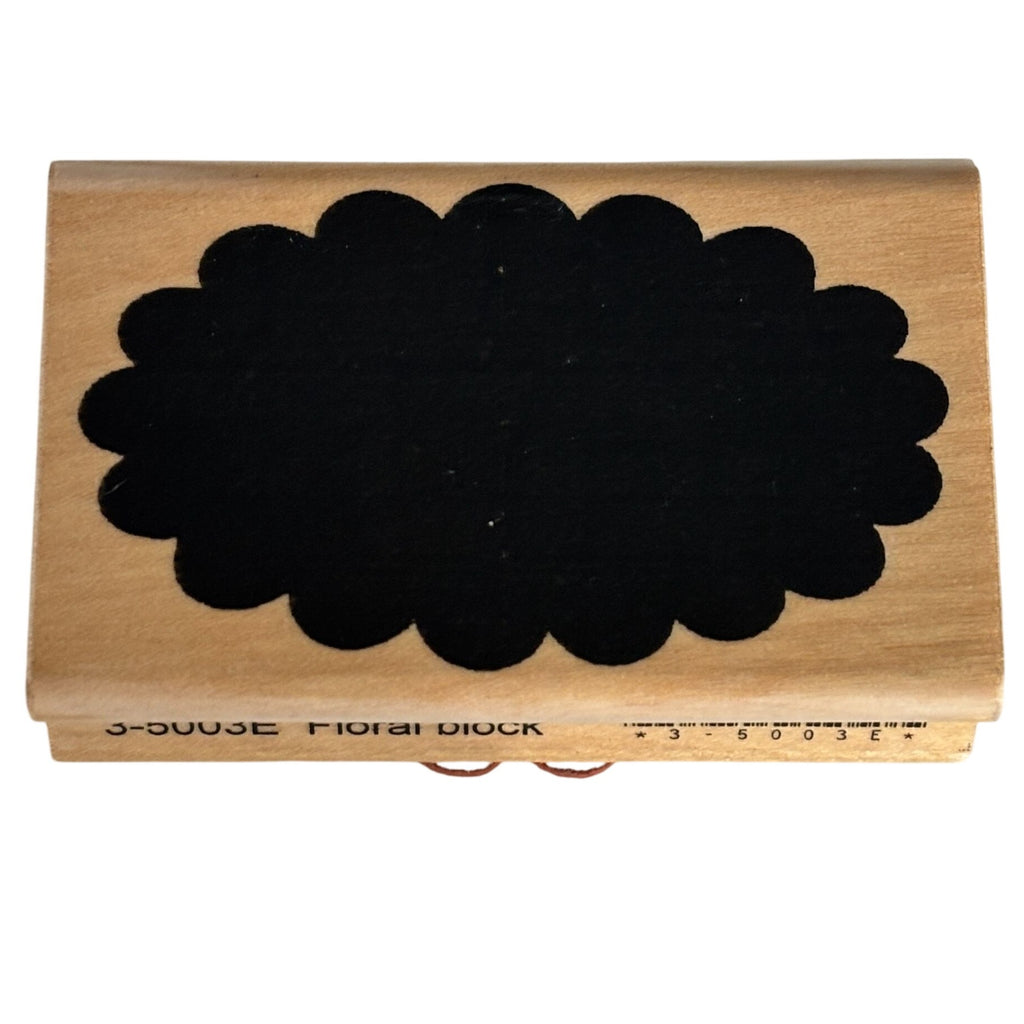 A Muse Artstamps Rubber Stamp Floral Block Scalloped Design Crafting Cardmaking Tool Wood Mounted