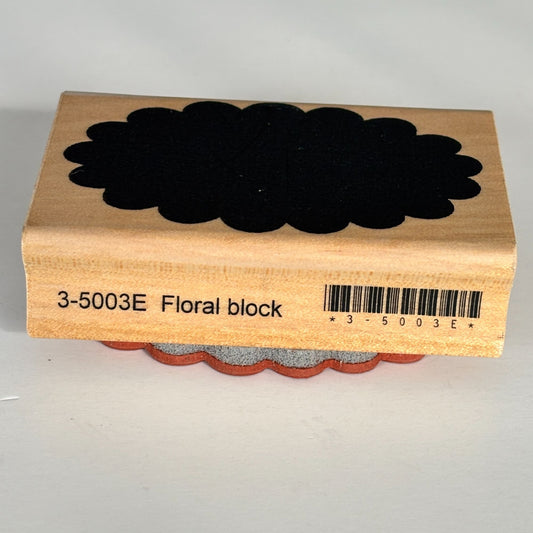 A Muse Artstamps Rubber Stamp Floral Block Scalloped Design Crafting Cardmaking Tool Wood Mounted