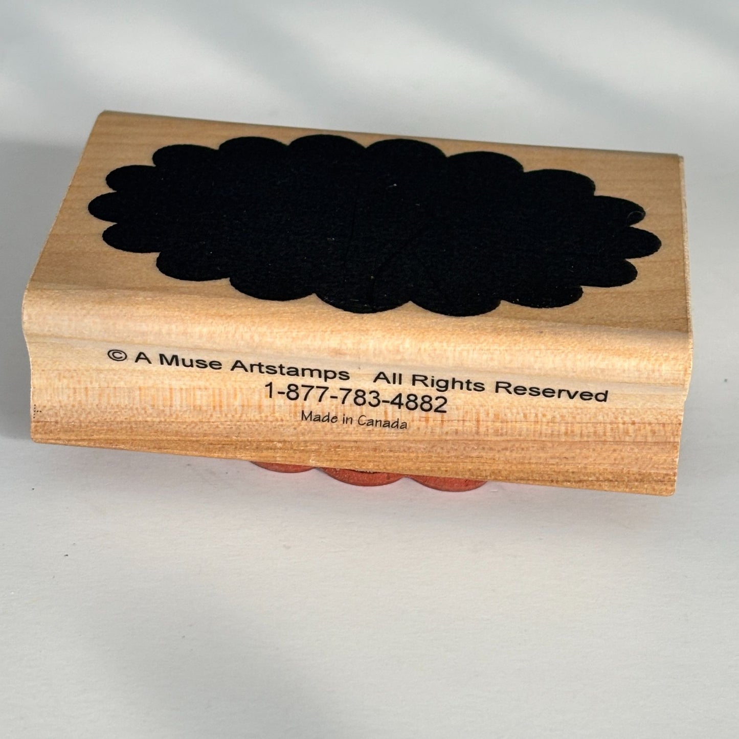 A Muse Artstamps Rubber Stamp Floral Block Scalloped Design Crafting Cardmaking Tool Wood Mounted