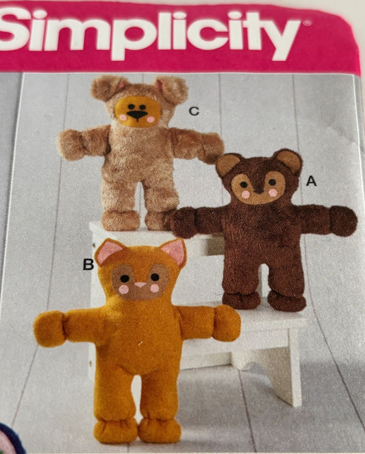 Simplicity Sewing Pattern S8968 Stuffed Animals Teddy Bear Cat Dog Plush Toys UC