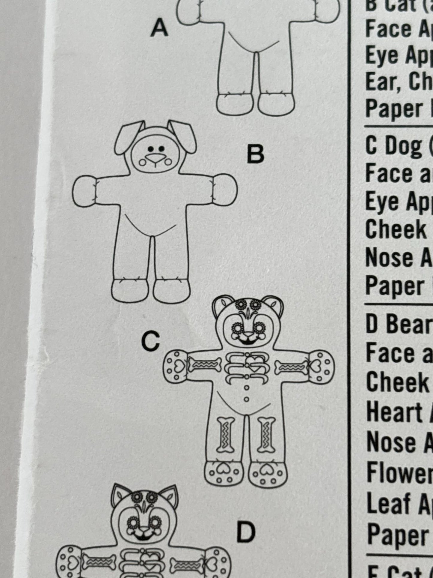 Simplicity Sewing Pattern S8968 Stuffed Animals Teddy Bear Cat Dog Plush Toys UC