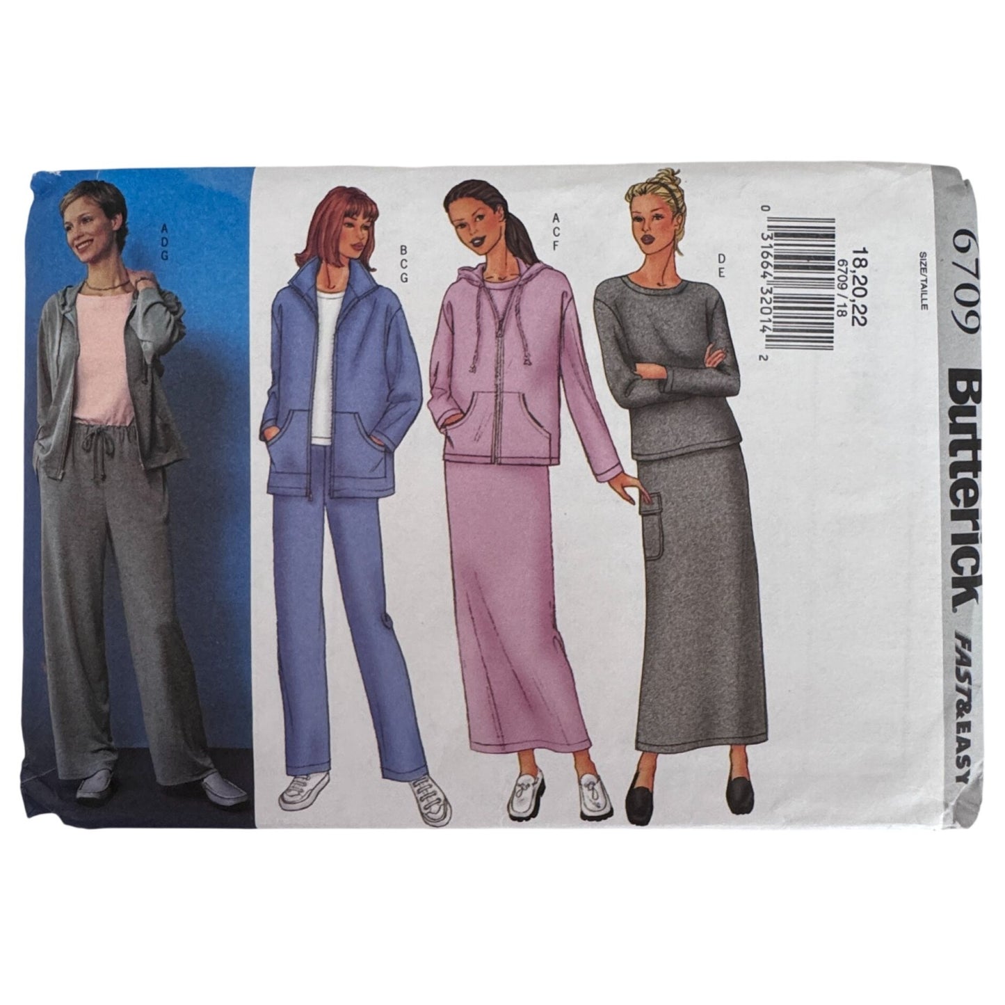Butterick Sewing Pattern 6709 Lounge Set Fleece Jacket Pants Modest Athleisure Easy 18-22 Uncut