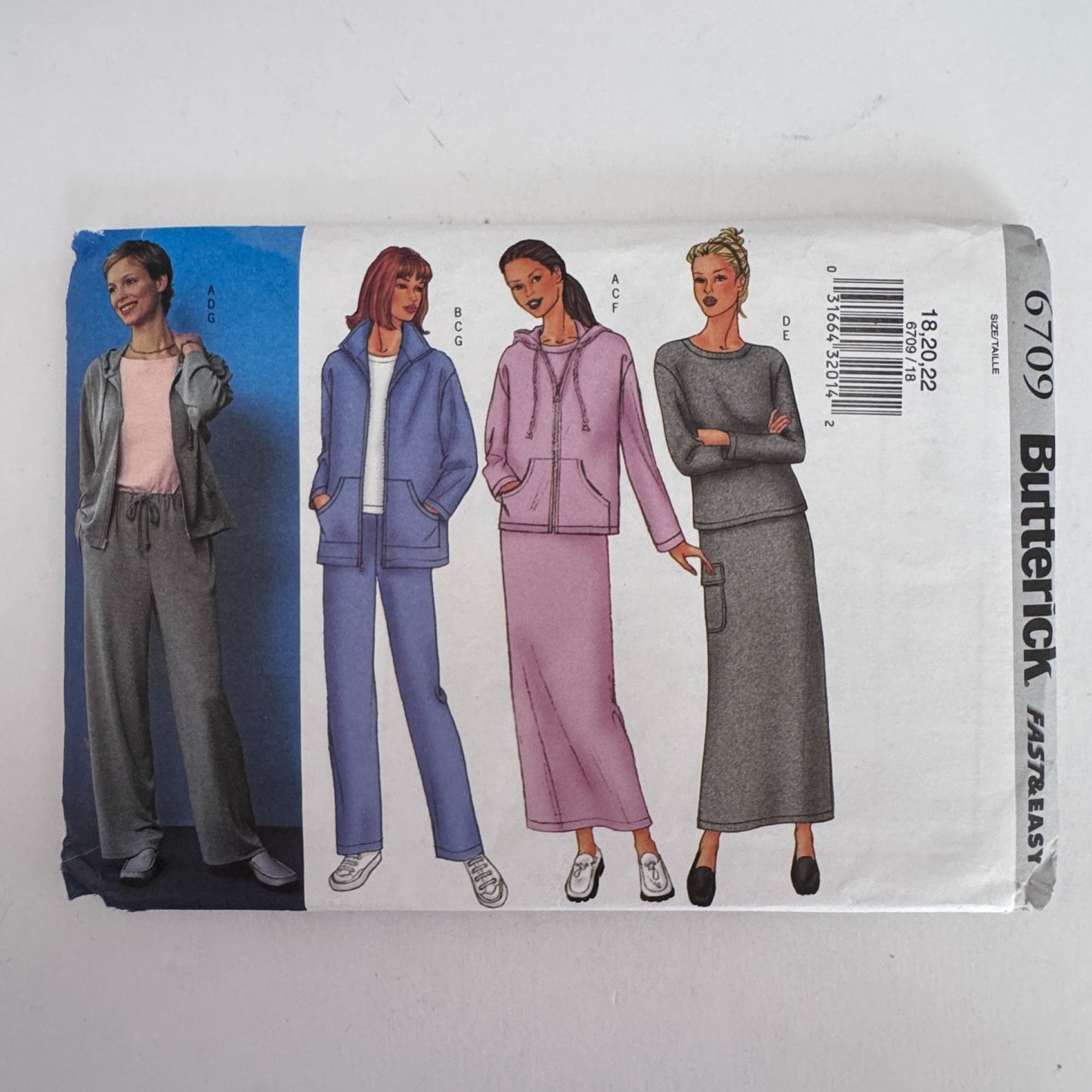 Butterick Sewing Pattern 6709 Lounge Set Fleece Jacket Pants Modest Athleisure Easy 18-22 Uncut