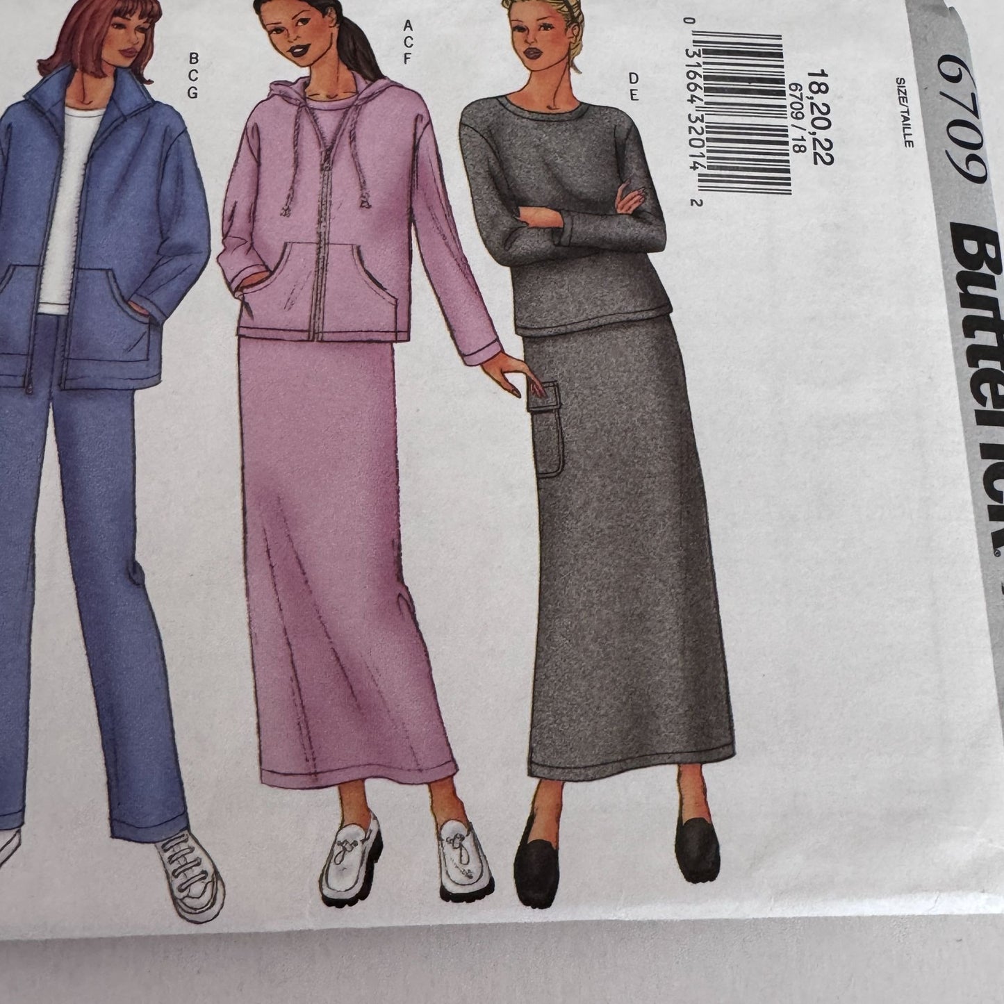 Butterick Sewing Pattern 6709 Lounge Set Fleece Jacket Pants Modest Athleisure Easy 18-22 Uncut