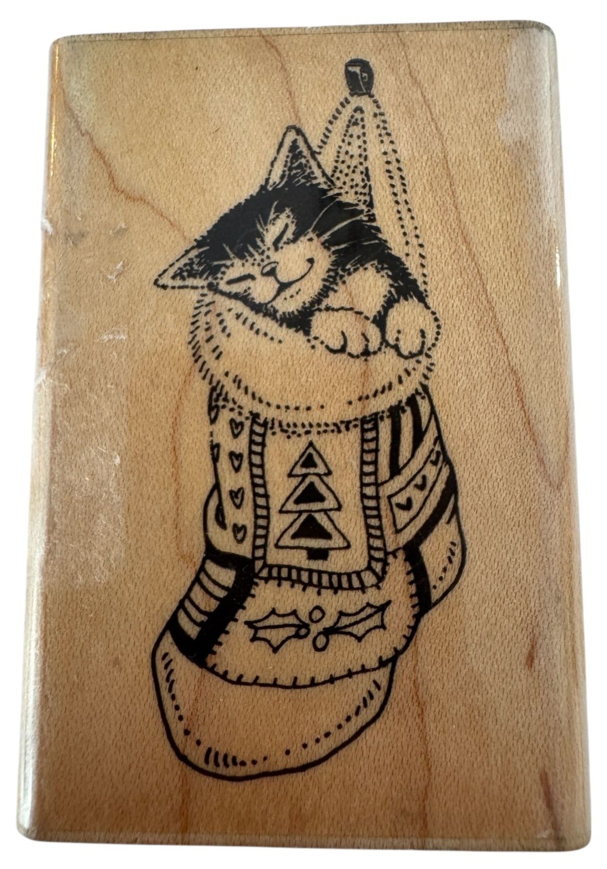 Penny Black Rubber Stamp Cat In Stocking Smile Nap Christmas Card Making Holiday
