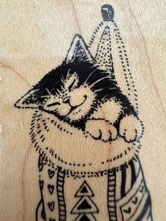 Penny Black Rubber Stamp Cat In Stocking Smile Nap Christmas Card Making Holiday