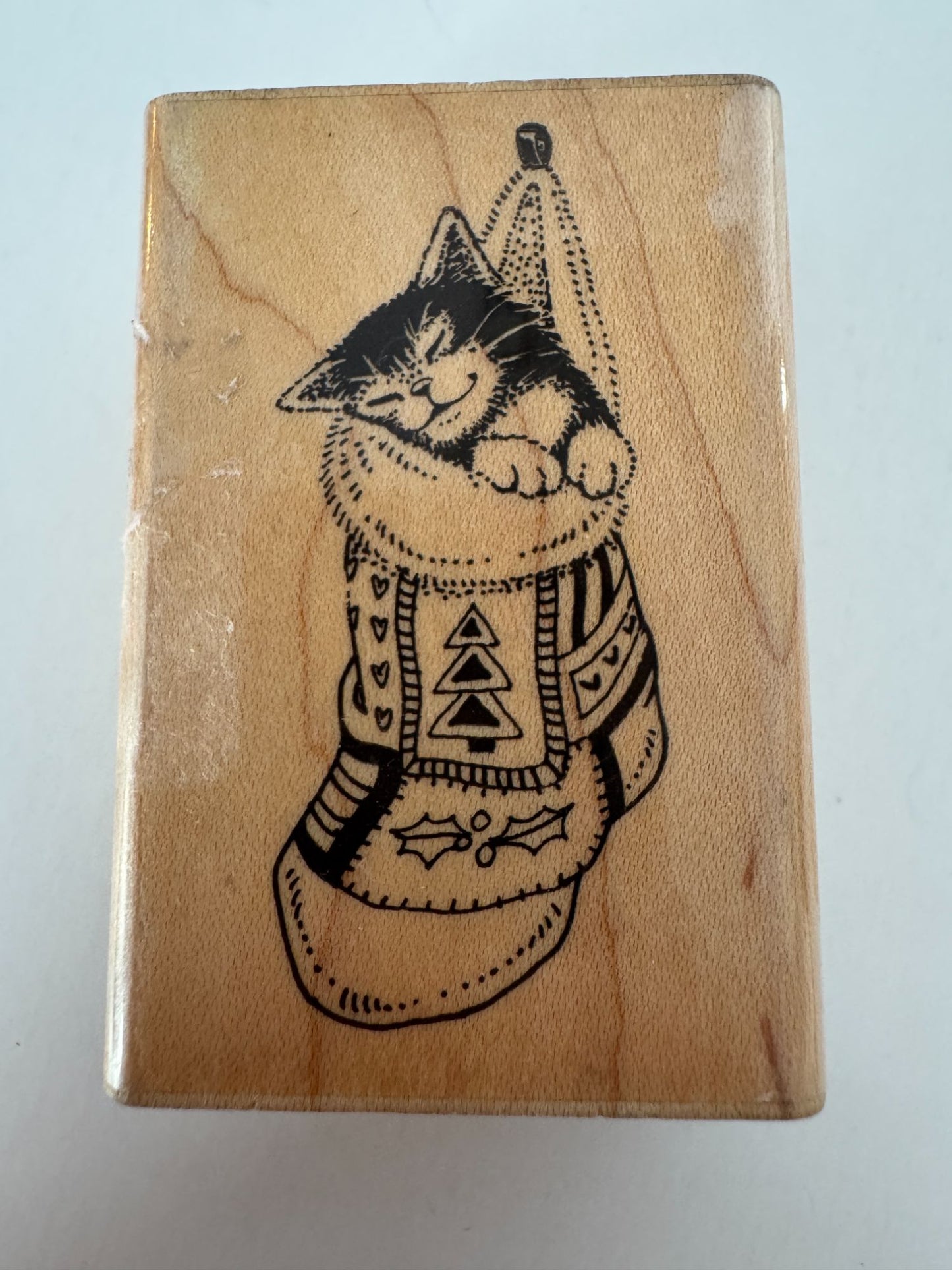 Penny Black Rubber Stamp Cat In Stocking Smile Nap Christmas Card Making Holiday