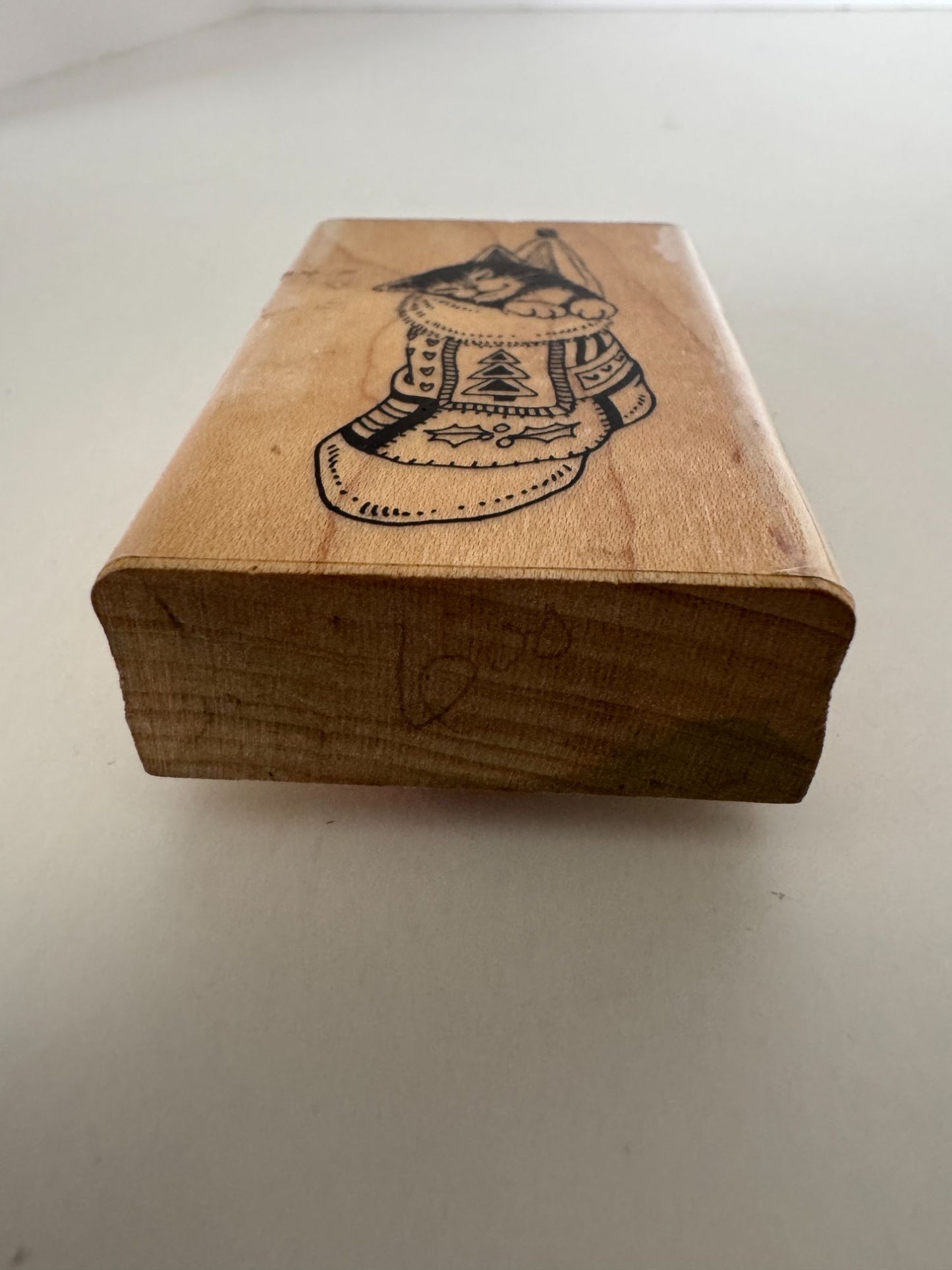 Penny Black Rubber Stamp Cat In Stocking Smile Nap Christmas Card Making Holiday