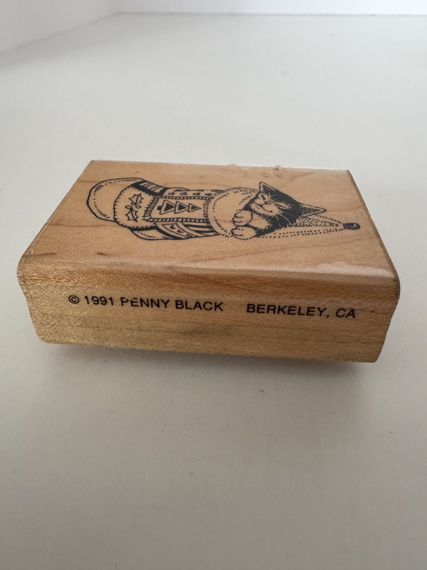 Penny Black Rubber Stamp Cat In Stocking Smile Nap Christmas Card Making Holiday