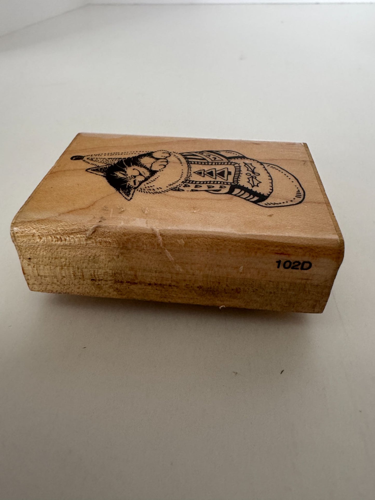 Penny Black Rubber Stamp Cat In Stocking Smile Nap Christmas Card Making Holiday