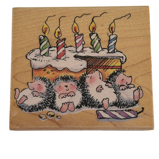 Penny Black Rubber Stamp Party Pooped Hedgehog Birthday Cake Card Making Funny