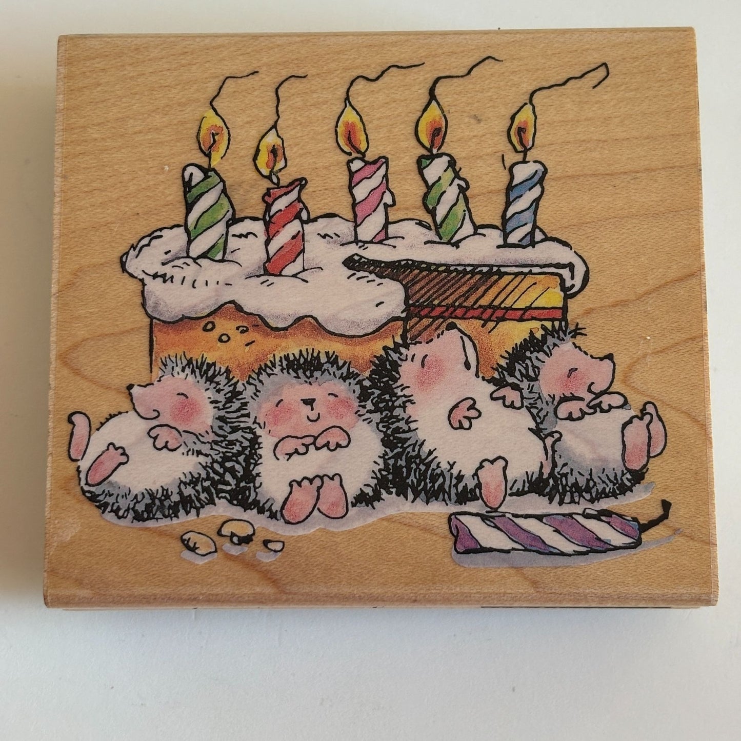 Penny Black Rubber Stamp Party Pooped Hedgehog Birthday Cake Card Making Funny