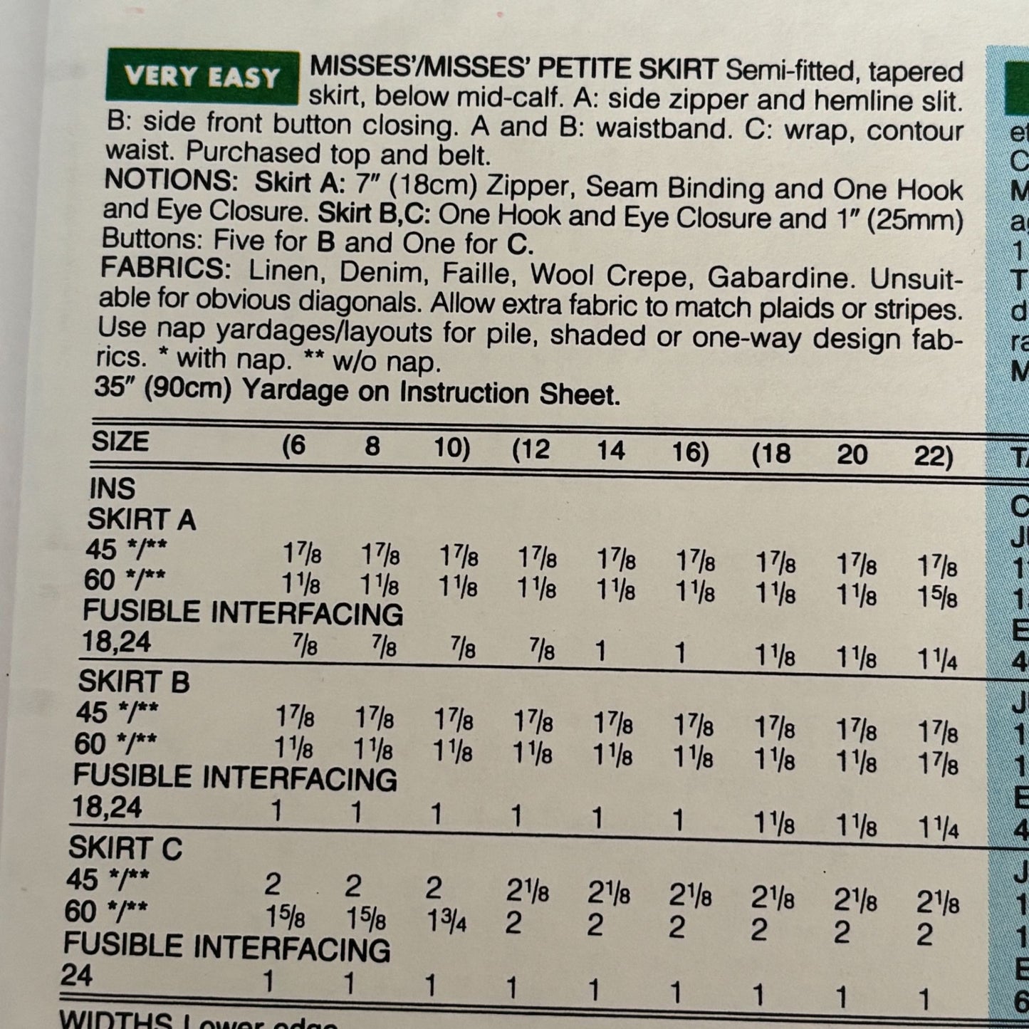 Butterick Sewing Pattern 6805 Straight Pencil Skirt Midi Corporate Core 1990s 12-16 Uncut
