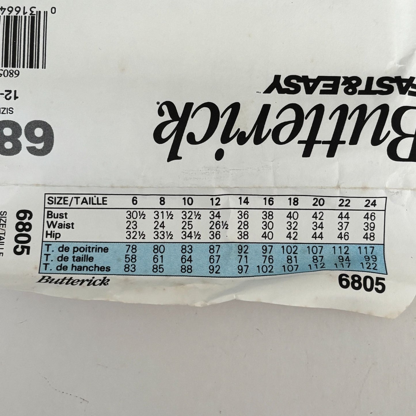 Butterick Sewing Pattern 6805 Straight Pencil Skirt Midi Corporate Core 1990s 12-16 Uncut