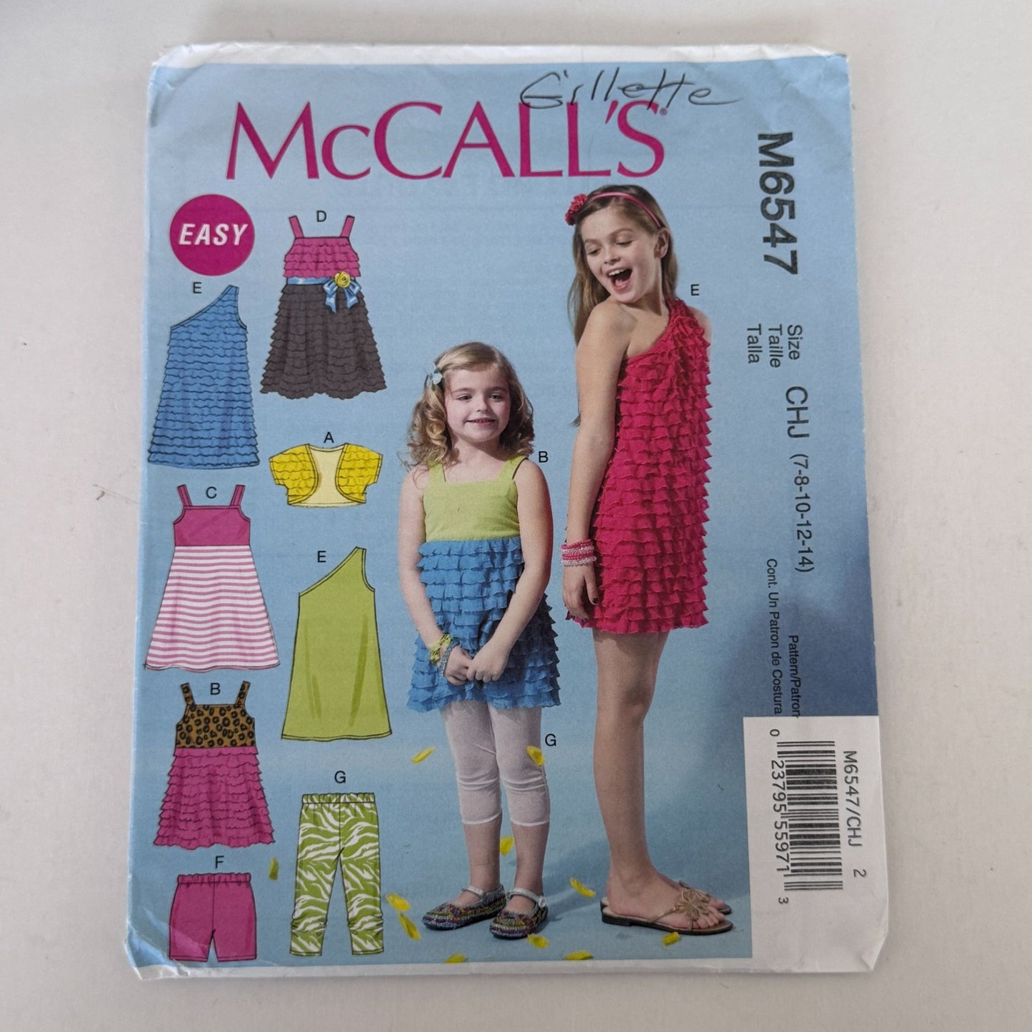 McCalls Sewing Pattern M6547 Shrug Top Shorts Leggings Easy Girls 7-14 Uncut Ruffle Outfit