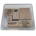 Stampin Up Wood Rubber Stamps Polka Dots and Paisley Find Joy Flowers Set of 6