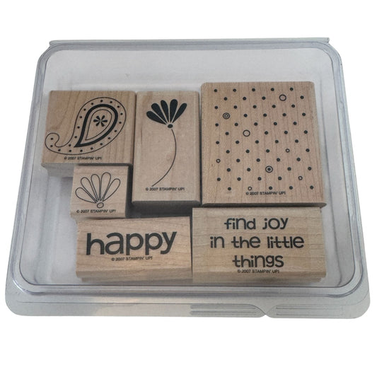 Stampin Up Wood Rubber Stamps Polka Dots and Paisley Find Joy Flowers Set of 6