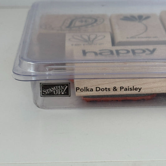 Stampin Up Wood Rubber Stamps Polka Dots and Paisley Find Joy Flowers Set of 6