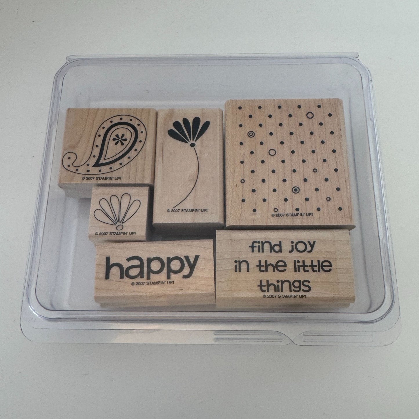 Stampin Up Wood Rubber Stamps Polka Dots and Paisley Find Joy Flowers Set of 6