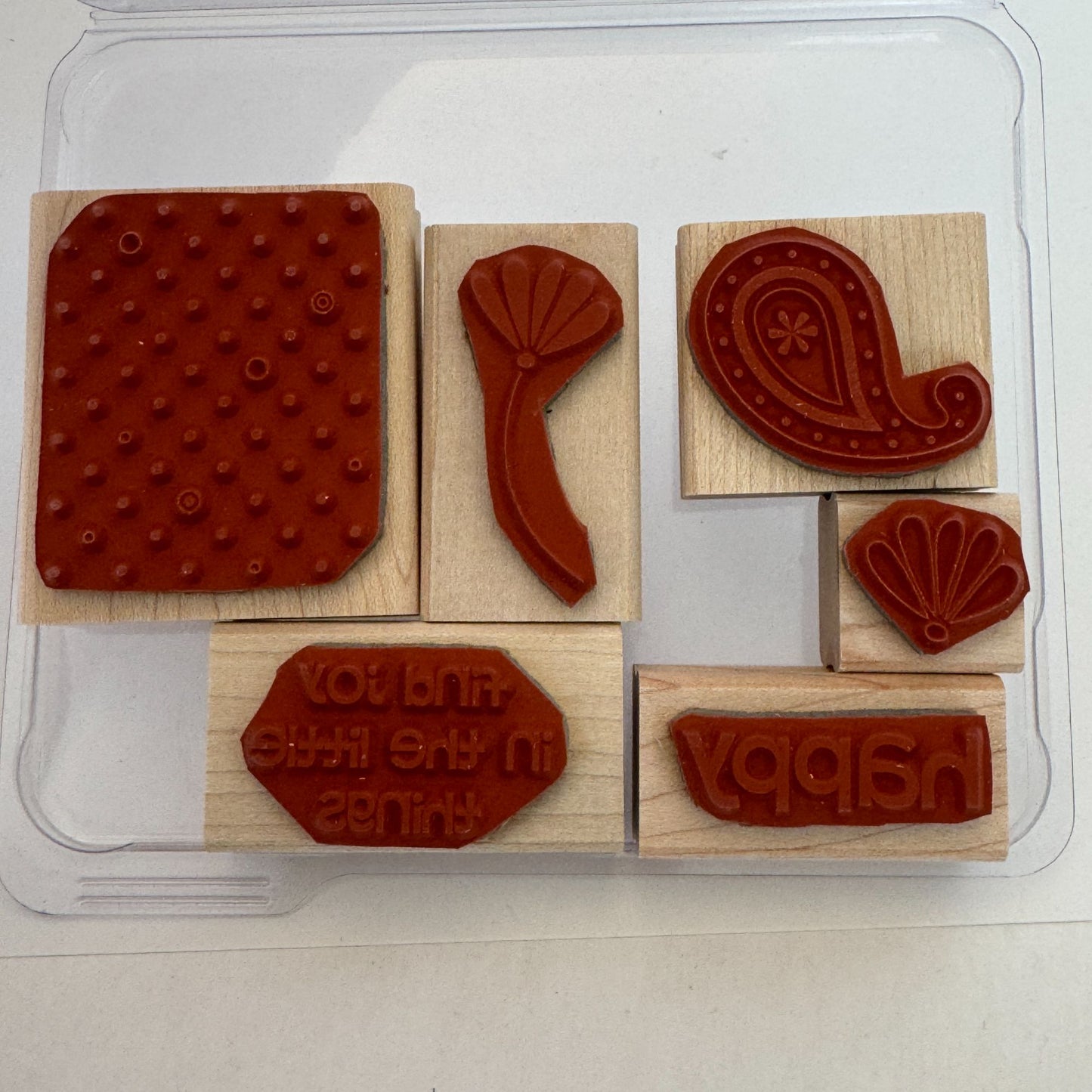 Stampin Up Wood Rubber Stamps Polka Dots and Paisley Find Joy Flowers Set of 6