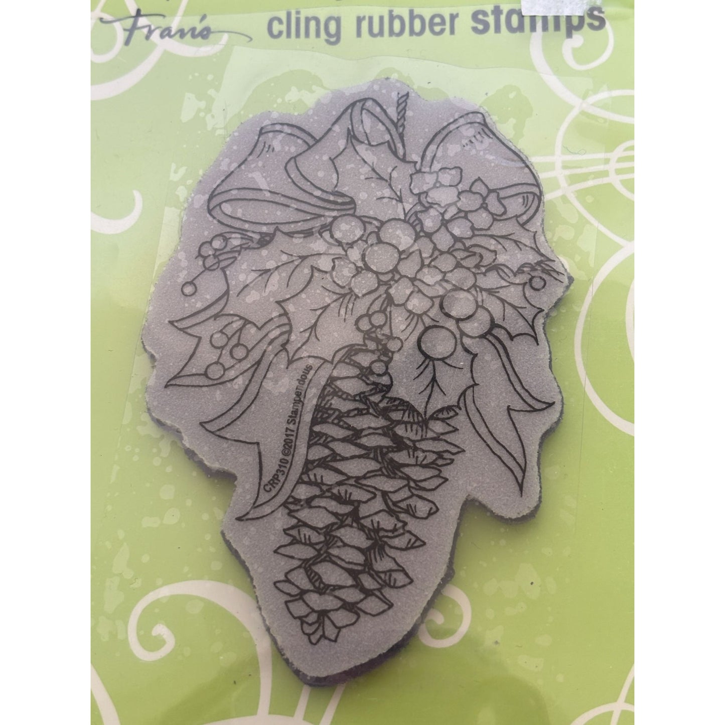 Stampendous Cling Rubber Stamp Christmas Pinecone and Holly Card Making Holidays