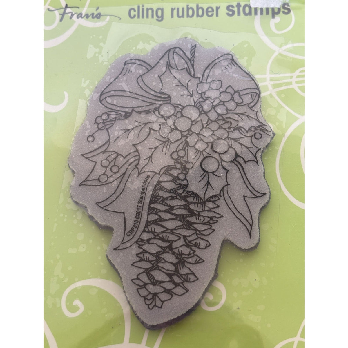 Stampendous Cling Rubber Stamp Christmas Pinecone and Holly Card Making Holidays