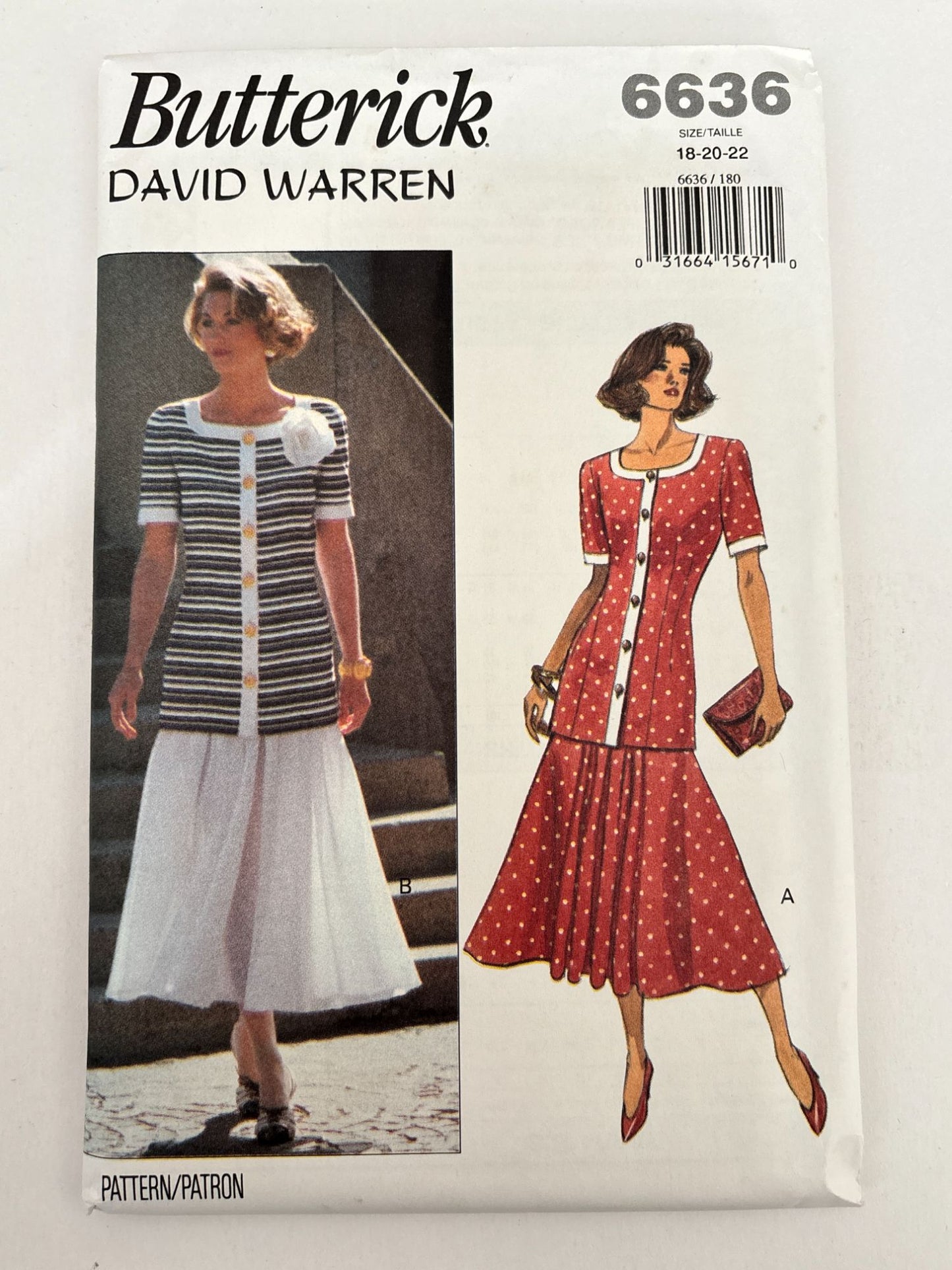 Butterick Sewing Pattern 6636 Work Outfit 1990s Skirt Career 1990s 18 20 22 UC
