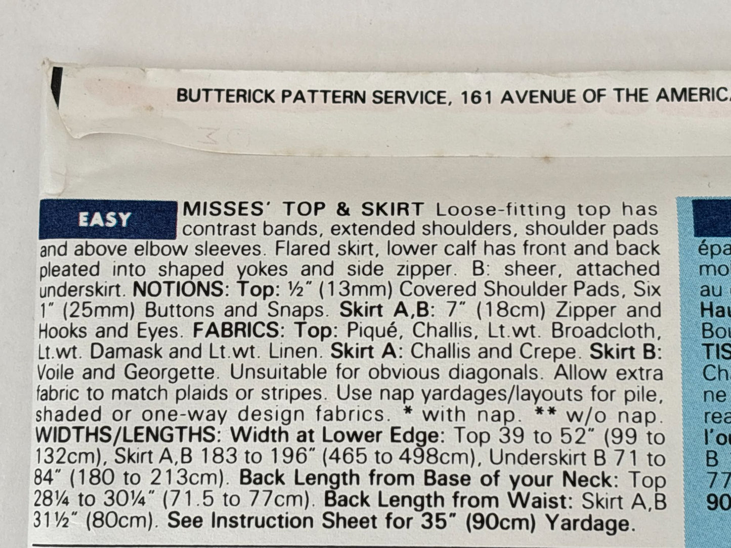Butterick Sewing Pattern 6636 Work Outfit 1990s Skirt Career 1990s 18 20 22 UC