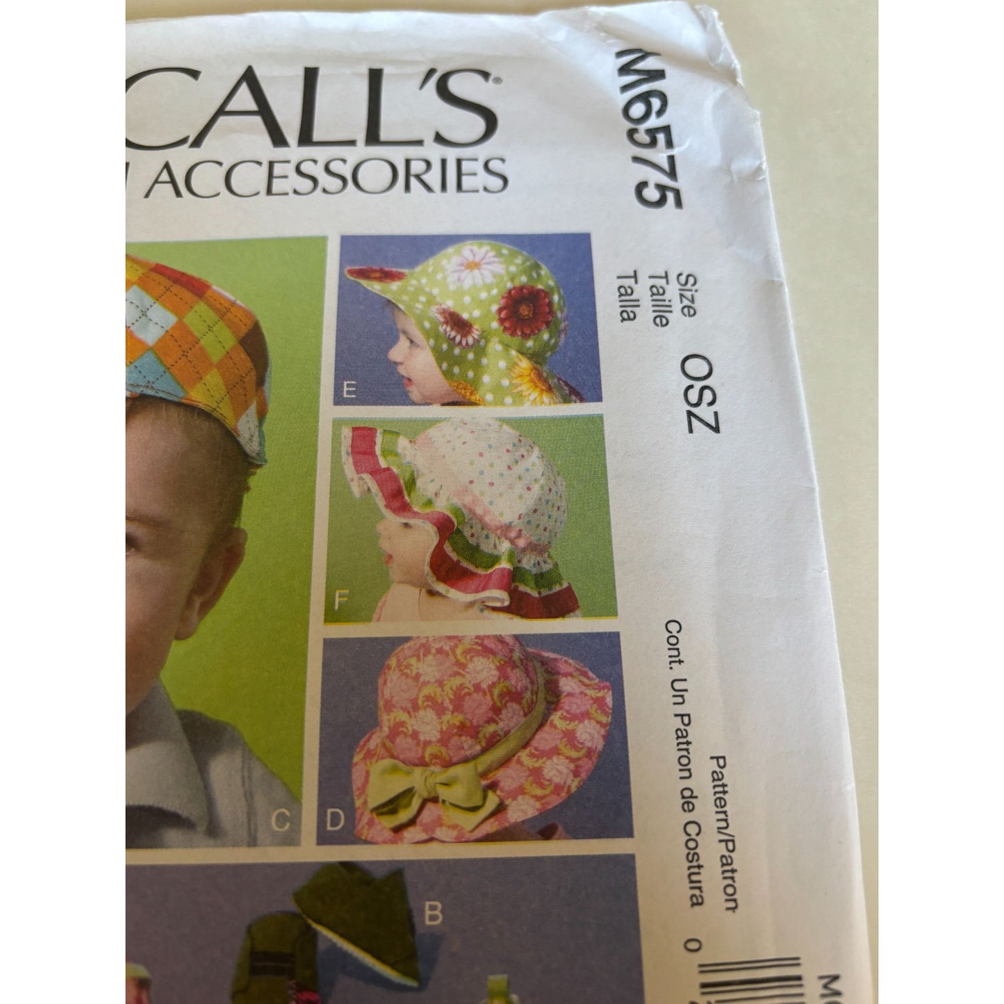 McCalls Sewing Pattern M6575 Infant Fashion Accessories Baby Hats Soft Shoes UC