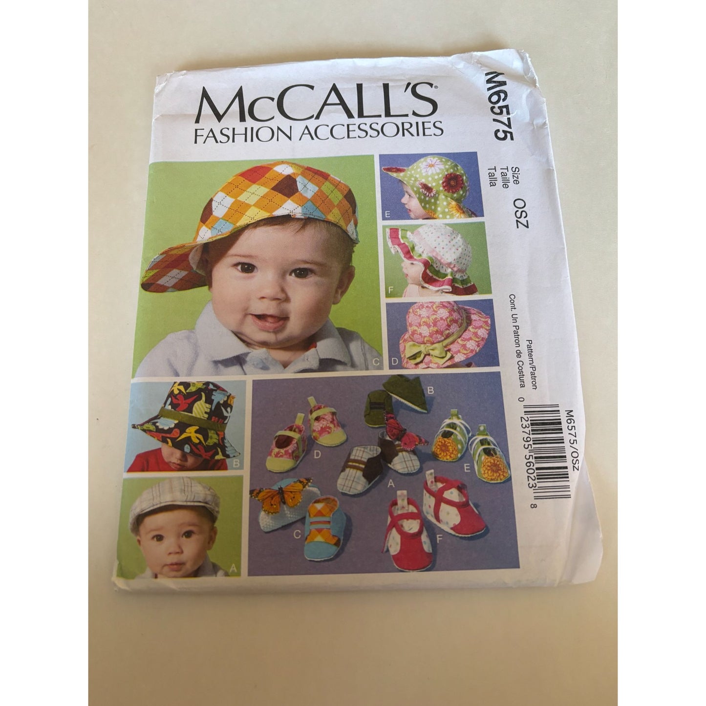 McCalls Sewing Pattern M6575 Infant Fashion Accessories Baby Hats Soft Shoes UC