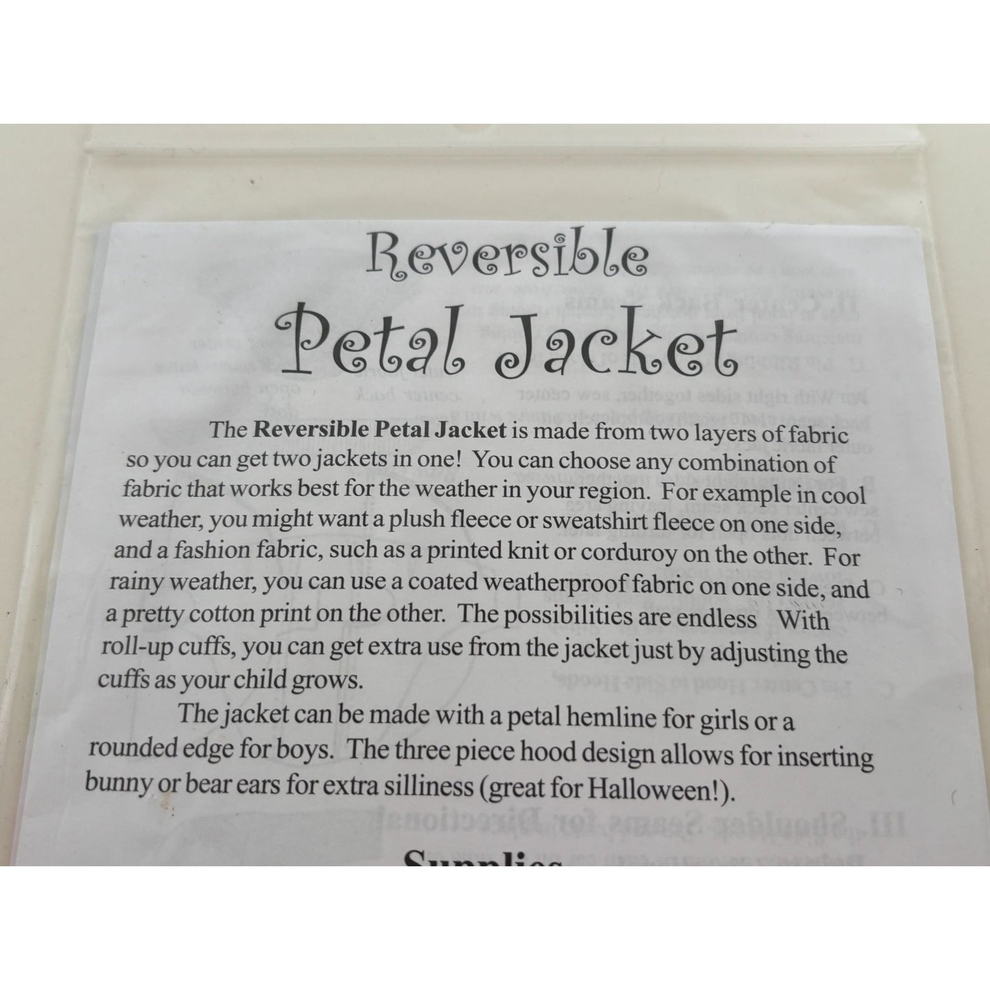 SewBaby Sewing Pattern Reversible Petal Jacket Baby Newborn 2T 3T 4T Warm Cozy